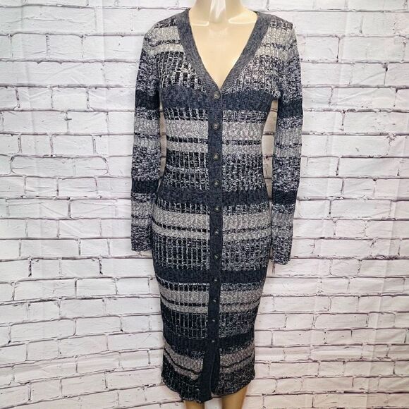 Free People Womens Black Cozy Up Striped Knit Cardigan Dress Size Small - Picture 1 of 7